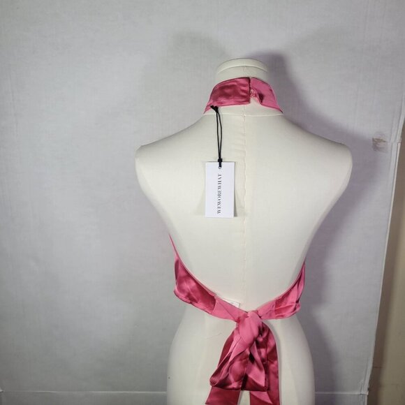 WeWoreWhat Hot Pink Satin Backless Halter Top With Tie Back Size S - Picture 3 of 7
